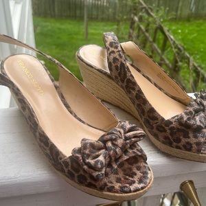 Franco Sarto Leopard Print, Espadrille Wedge Sandals, Size 10 1/2.
